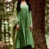 Fern Green V–Cut Cotton Mul Anarkali Set