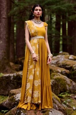 Ochre Yellow Three Layered Maxi Dress