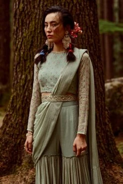 Blue Flame Printed Sharara Georgette Saree Set -Lillys Clothing Shop DSC 7162 1600x 2f69a500 9edb 4fa5 b5ed 390e2bd04c1b