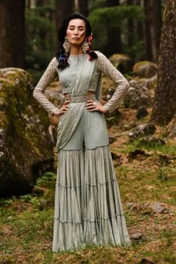 Blue Flame Printed Sharara Georgette Saree Set -Lillys Clothing Shop DSC 7206 1600x e17d830c 82d5 4ce6 a1c8 544c7f034602