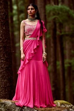 Pink Pre-Draped Ruffle Saree Set -Lillys Clothing Shop DSC 7467 1600x 60775e48 e122 4e8e b0ed 53cbfc633bbc
