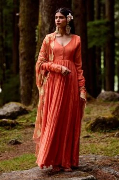 Sherbet Orange Twenty Kali Anarkali Set