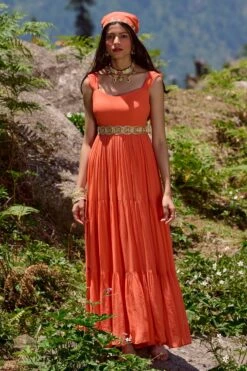 Sherbet Orange Georgette Maxi Dress -Lillys Clothing Shop DSC 82621 1600x db3e6ced 8d20 4ff7 afcb e194fd8d7742