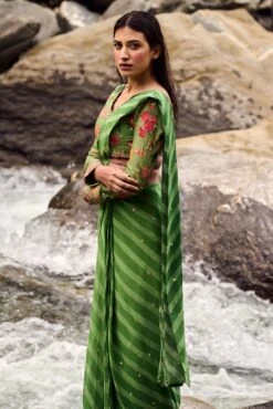 Fern Green Leheriya Print Pre-Draped Saree Set -Lillys Clothing Shop DSC 86822 1600x c443b361 2460 47fc 8e9e 7b2839183d8c