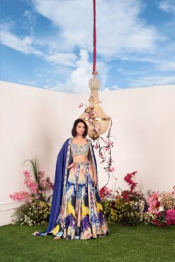 Indigo Ink Lehenga Set With Embellished Strap Corset -Lillys Clothing Shop ECM 1588