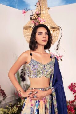 Indigo Ink Lehenga Set With Embellished Strap Corset -Lillys Clothing Shop ECM 1615