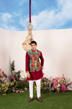 Crimson Bundi Kurta And Pant Set -Lillys Clothing Shop ECM 1959