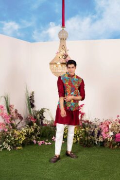 Crimson Bundi Kurta And Pant Set