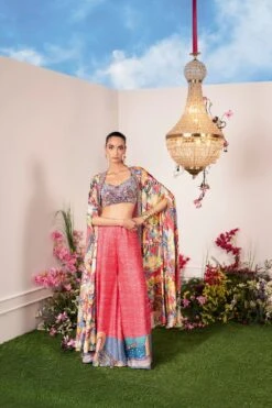 Coral Pant Bralette And Frenzy Cape Set