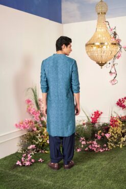 Sea Kurta Paired With Cowl Pants -Lillys Clothing Shop ECM 2349 1
