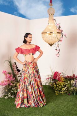 Frenzy Lehenga Paired With Ruffle Coral Blouse