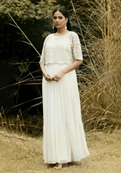 Ivory Embroidered Dress & Cape Set -Lillys Clothing Shop EFEQFQVGRB