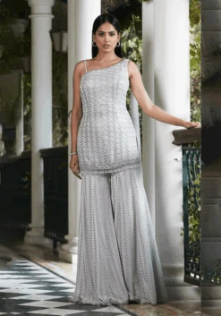 Grey Sequins Sharara Set