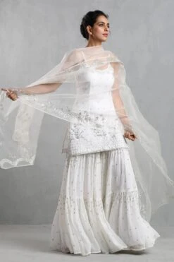 White Embroidered Spaghetti Sharara Set