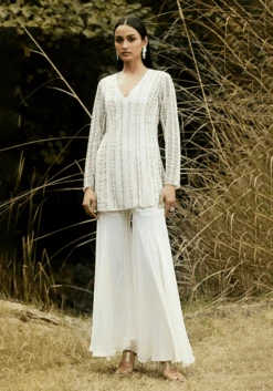 Ivory Sequins Kurta & Sharara Set