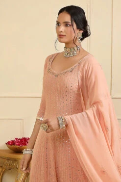 Peach Georgette Chikankari Embellished Anarkali Set -Lillys Clothing Shop ESKC042307 3