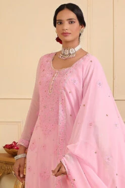 Pink Georgette Chikankari Embellished Kurta Set -Lillys Clothing Shop ESKC042315 3