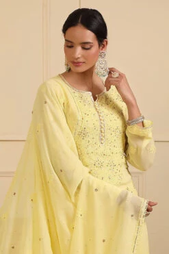 Lemon Yellow Georgette Chikankari Embellished Kurta Set -Lillys Clothing Shop ESKC042318 3