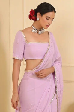 Lavender Georgette Chikankari Embellished Saree Set -Lillys Clothing Shop ESKC042319 3
