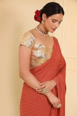 Rust Georgette Draped Saree Set -Lillys Clothing Shop ESKC042322 3