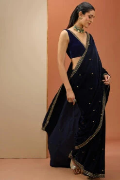 Blue Velvet Saree Set -Lillys Clothing Shop ESKC102404 001 14