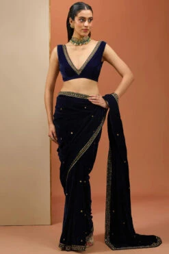 Blue Velvet Saree Set -Lillys Clothing Shop ESKC102404 001 26