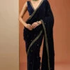 Blue Velvet Saree Set