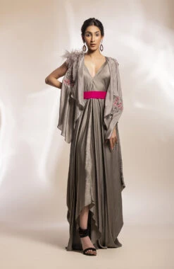 Grey Drape Dress With An Overlay Jacket