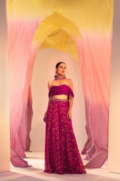 Cowl Blouse And Printed Palazzo With Choker Dupatta