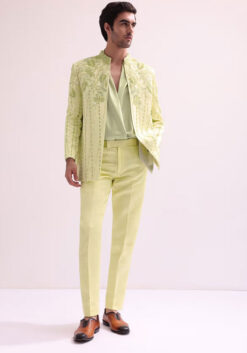 Lime Bandhgala Jacket And Pant Set With Floral Embroidery 14 Lime Bandhgala Jacket And Pant Set With Floral Embroidery -Lillys Clothing Shop HRhsh