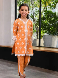 Mulmul Cotton Hope Orange Kurta With Hope Orange Dhoti Pant