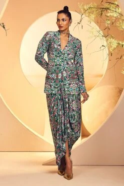 Grey Green Blazer Dhoti