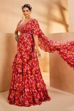 Magenta Floaral 3 Layer Saree -Lillys Clothing Shop IMG 3606