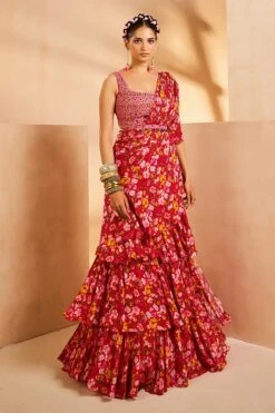 Magenta Floaral 3 Layer Saree -Lillys Clothing Shop IMG 3620