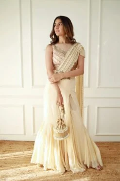 Meher In Ivory Pre-Draped Saree