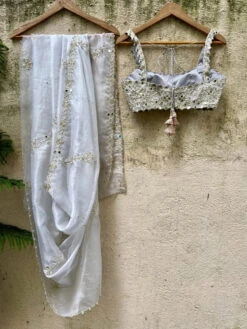 Grey Organza Mirror Work Saree -Lillys Clothing Shop IMG 1235