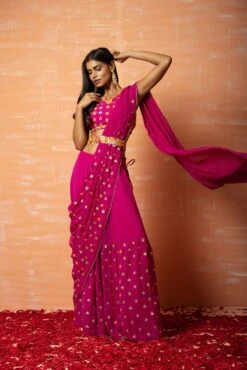 Purple Embroidered Sharara Saree Set