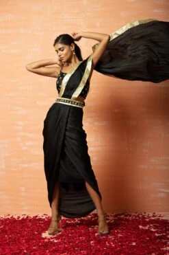 Black SIlk Pre-Draped Dhoti Saree Set -Lillys Clothing Shop IMG 1913