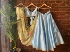 Sky Blue Raw Silk Lehenga Set With Lime Handpainted Dupatta Set -Lillys Clothing Shop IMG 6951