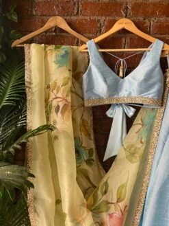 Sky Blue Raw Silk Lehenga Set With Lime Handpainted Dupatta Set -Lillys Clothing Shop IMG 6955