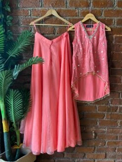 Coral Thread And Mirror Work Palazzo Set