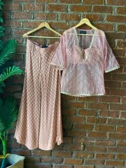Nude Pink Bustier And Palazzo Pant With Kurta