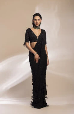 Black Stitched Saree And Blouse