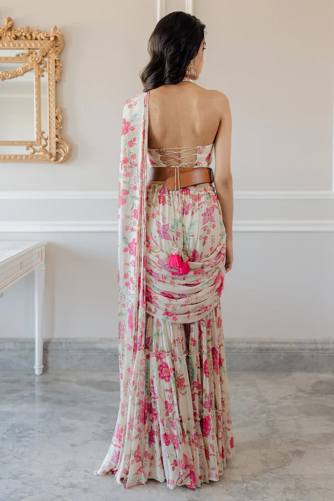 Off White Bird Printed Sharara Set 2 Off White Bird Printed Sharara Set - Image 2