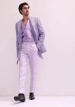 Lavender Shimmer Lapel Tuxedo With Pleated Shirt And Pants -Lillys Clothing Shop JYJRYJR