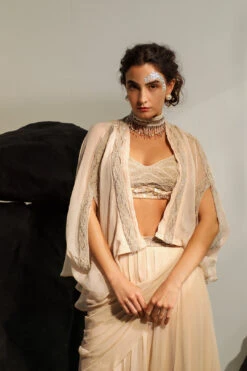 Peach Maribelle Hand Embroidered Shrug And Draped Skirt Set 18 Peach Maribelle Hand Embroidered Shrug And Draped Skirt Set -Lillys Clothing Shop Jade 2049copy