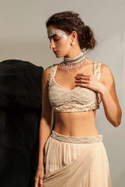 Peach Maribelle Hand Embroidered Shrug And Draped Skirt Set 17 Peach Maribelle Hand Embroidered Shrug And Draped Skirt Set -Lillys Clothing Shop Jade 2056copy