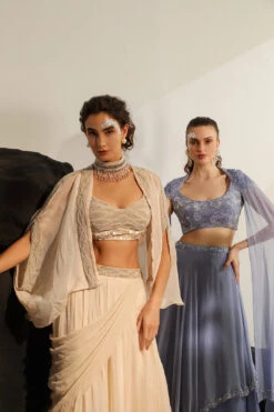 Peach Maribelle Hand Embroidered Shrug And Draped Skirt Set 15 Peach Maribelle Hand Embroidered Shrug And Draped Skirt Set -Lillys Clothing Shop Jade 2069copy