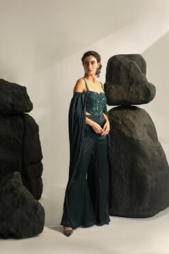 Blue Crepe Cleodora Hand Embroidered Jumpsuit