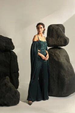 Blue Crepe Cleodora Hand Embroidered Jumpsuit